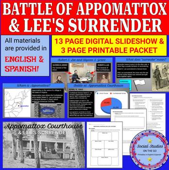 Preview of Appomattox & Lee's surrender, digital slideshow & printables (English/Spanish)