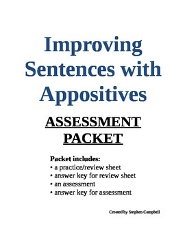 Preview of Appositive quiz packet - review and assessment