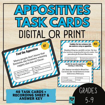 Preview of Appositives Commas Appositive Phrases Task Cards Lesson Practice Scoot Centers 