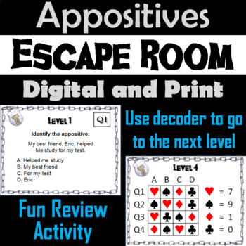 Preview of Appositives: Grammar Escape Room - ELA