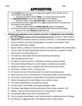 Appositives Worksheet & Answer Key by Robert's Resources | TpT