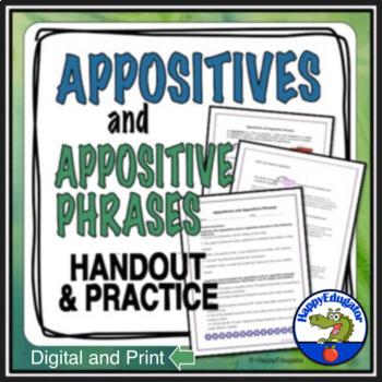 Preview of Appositives and Appositive Phrases Handout, Worksheets and Easel Activity