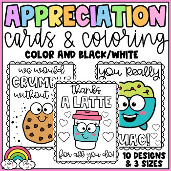 Preview of Appreciation Thank You Cards and Coloring - Teacher, Principal, School Personnel