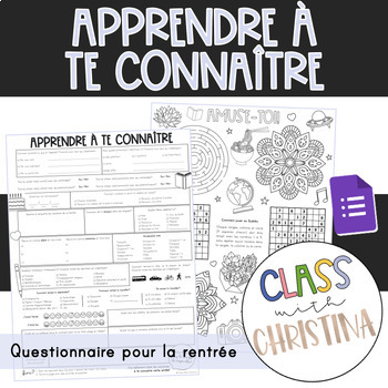 Preview of Apprendre à te connaître - Questionnaire pour la rentrée