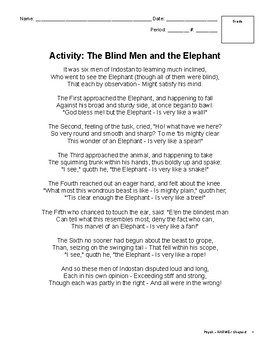 six blind man and the elephant by john godfrey saxe