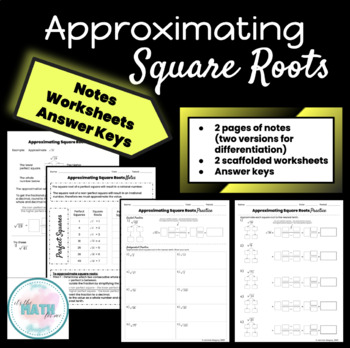 Preview of Approximating Square Roots | 8.NS.2 | Guided Notes | Scaffolded Practice