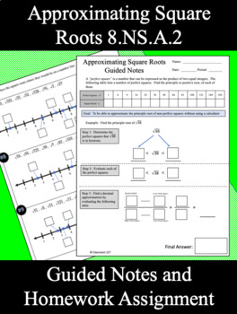 Preview of Approximating Square Roots Guided Notes and Homework