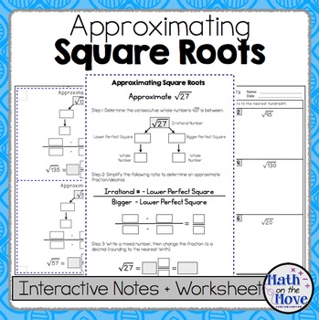 Preview of Estimating Square Roots - Notes and Practice - PDF and Google Slides Versions