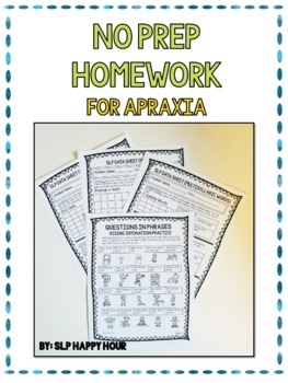 Preview of Apraxia Homework Packet {No Prep, Easy Print} - Childhood Apraxia of Speech