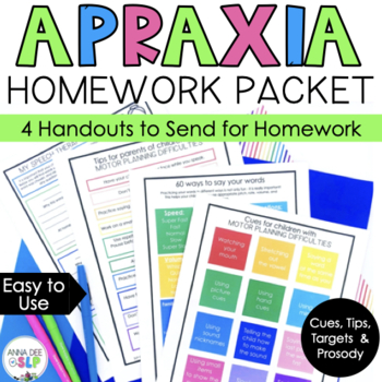 Preview of Apraxia of Speech Summer Homework for Speech Therapy