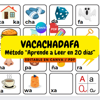 Preview of Aprende a Leer en 20 días Fichas didácticas editables Canva / PDF VACACHADAFA