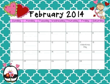 February 2014 Calendar Freebie!! by Schooling by Heart | TPT