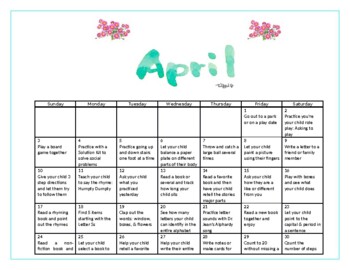 Preview of April 2022 Creative Curriculum Gold Family Calendar