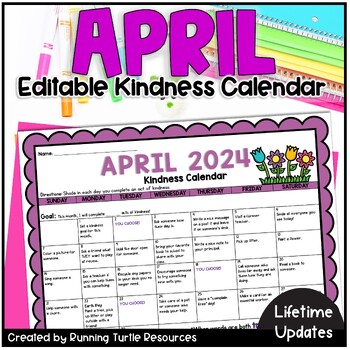 Preview of April Kindness Calendar 2025-2031 Spring Random Acts of Kindness Challenge