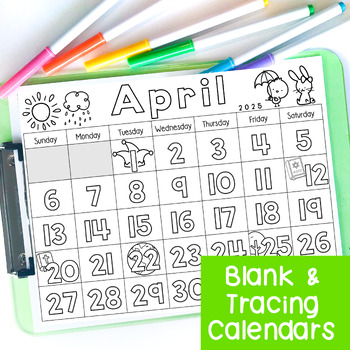 Preview of April 2024 Calendar Activities, Number Tracing + Blank Calendar Templates