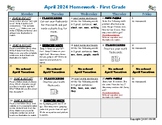 April 2024 Homework Calendar (with Math Flashcards!)