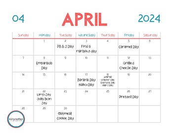Preview of April 2024 Staff/Student Theme Days - Printable