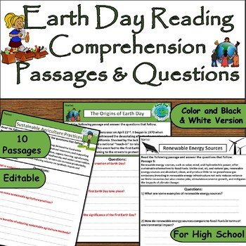 Preview of April 22nd Earth Day: 10 Short Reading Comprehension Passages for High School