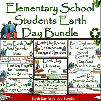 Preview of April 22nd Earth Day Elementary School Bundle:Coloring,Puzzle,Quiz,Reading,Bingo