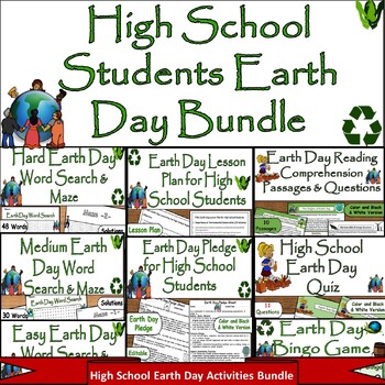 Preview of April 22nd Earth Day High School Bundle:Pledge, Puzzle, Quiz,Reading,Lesson plan