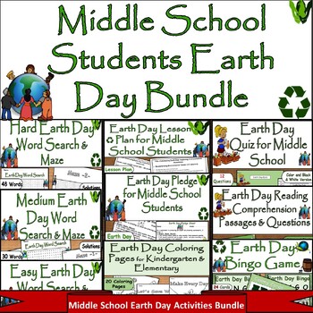 Preview of April 22nd Earth Day Middle School Bundle:Puzzle,Reading,Pledge,Quiz,Lesson Plan