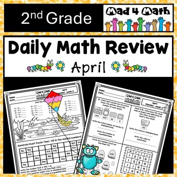 Preview of 2nd Grade Math Spiral Review Daily Morning Work Packet Spring