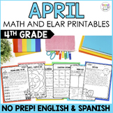 April ELAR & Math Printables | 4th Grade | NO PREP (Englis