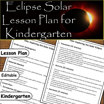 Preview of April 8 Solar Eclipse 2024: Kindergarten Lesson Plan for Eclipse Exploration