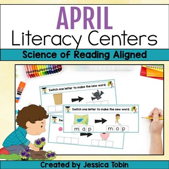 Preview of April Phonics Centers and Games, Spring Literacy Activities, Science of Reading