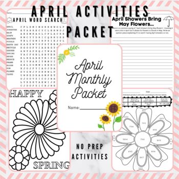 Preview of April Activities Packet - Writing, Math, Word Search, Coloring Page and More!