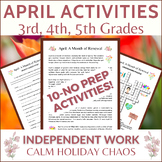 April Activities Worksheets 3rd 4th 5th Grade Independent 