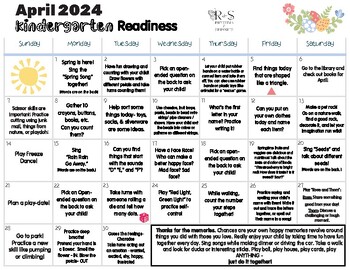Preview of April Activity Calendar for Preschool and Kindergarten Readiness