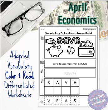 Preview of April Adapted Vocabulary - Color & Read - Differentiated Worksheets