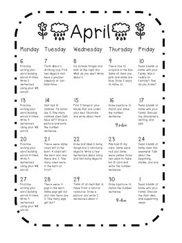 Preview of April Homework Calendar