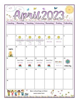 Preview of April Calendar 2023 Editable