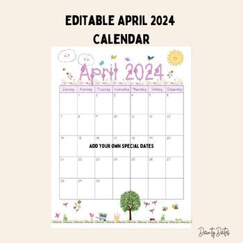 Preview of Editable April 2024 Calendar