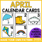 April Calendar Numbers - Pocket Chart Calendar Cards