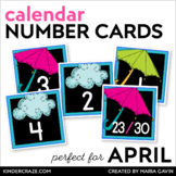 April Calendar Numbers - Rainy Day Theme Number Cards for 