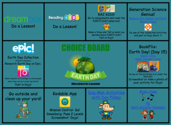 Preview of April Choice Board #2 Earth Day Theme (Editable)
