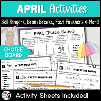 Preview of April Activity Packet Choice Board Activities for Testing Week - Early Finishers