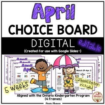 Preview of April Choice Boards (Kindergarten) - DIGITAL {Google Slides™}