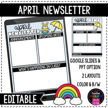 Preview of April Classroom Newsletter Template - EDITABLE - Printable & Digital