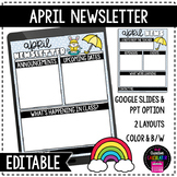 April Classroom Newsletter Template - EDITABLE - Printable