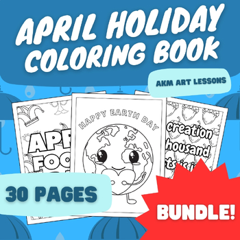 Preview of April Coloring Book Bundle - Coloring Page - April Fools - Earth Day - Arbor Day