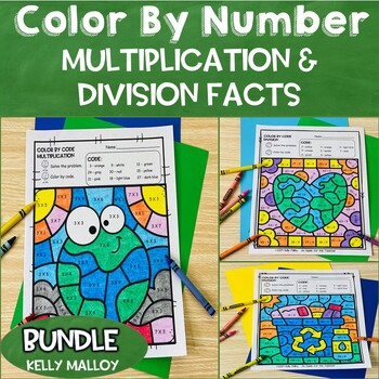 Preview of April Coloring Pages Multiplication Division Color by Number Earth Day
