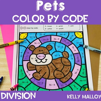 Preview of 4th 5th Grade Coloring Pages Sheets Pets Division Color by Number Code