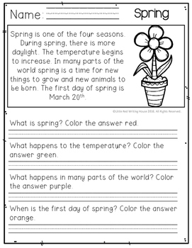 April Comprehension Passages by Little Red Writing House | TPT