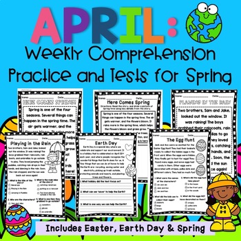 Preview of April Comprehension Tests and Practice: Earth Day, Easter, Spring K-2nd