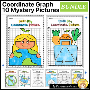 Preview of April Coordinate Graphing Pictures Bundle : Earth Day Math Activity