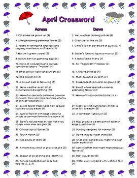 April Crossword Puzzle (40 Clues) by LaRue Learning Products | TpT